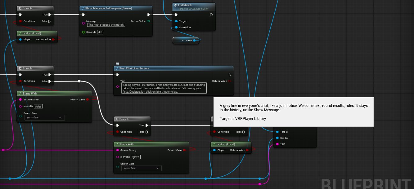 The HandleChat function with its Starts With branches for !stop, !rules and !glove