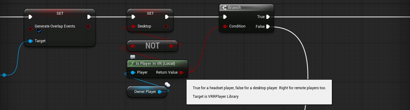Generate Overlap Events set on the sphere, then Is Player In VR deciding the Desktop flag